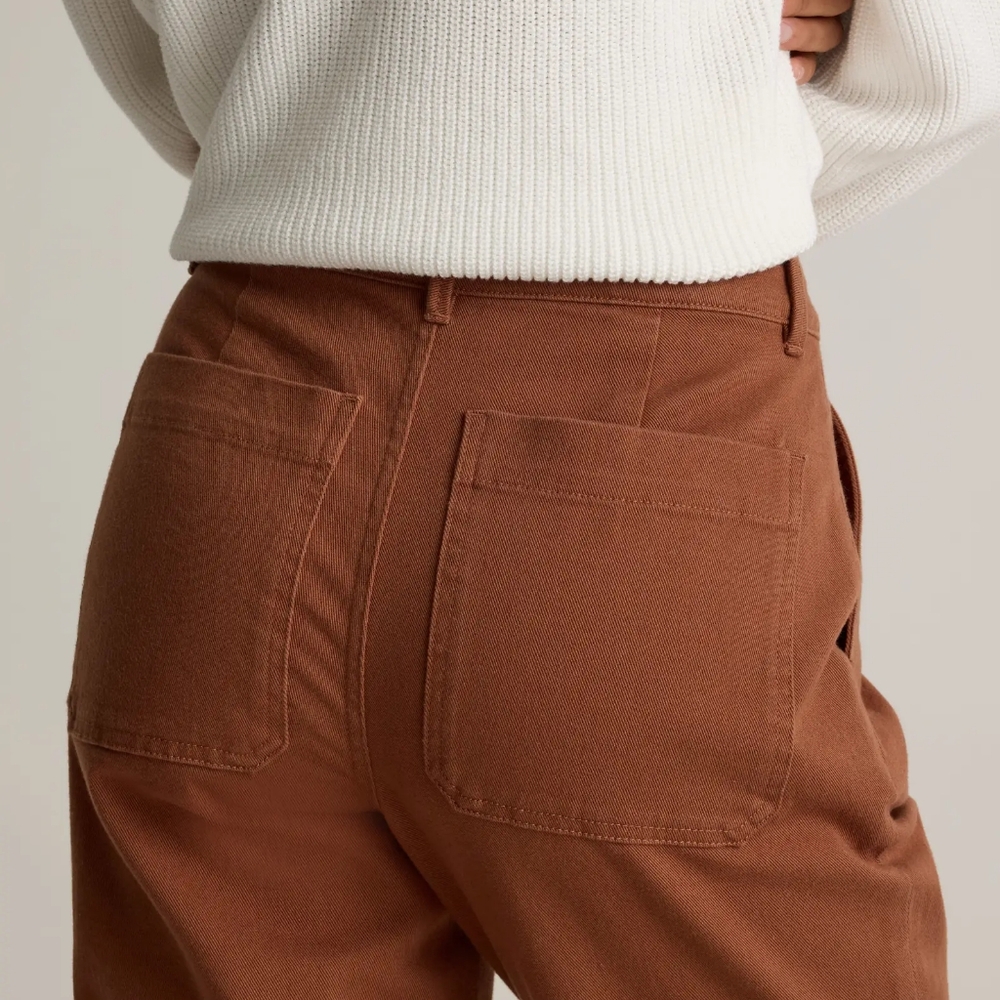 Organic Stretch Cotton Twill Straight Leg Cropped Pants, Rust Color, Size 27 - Picture 4 of 15